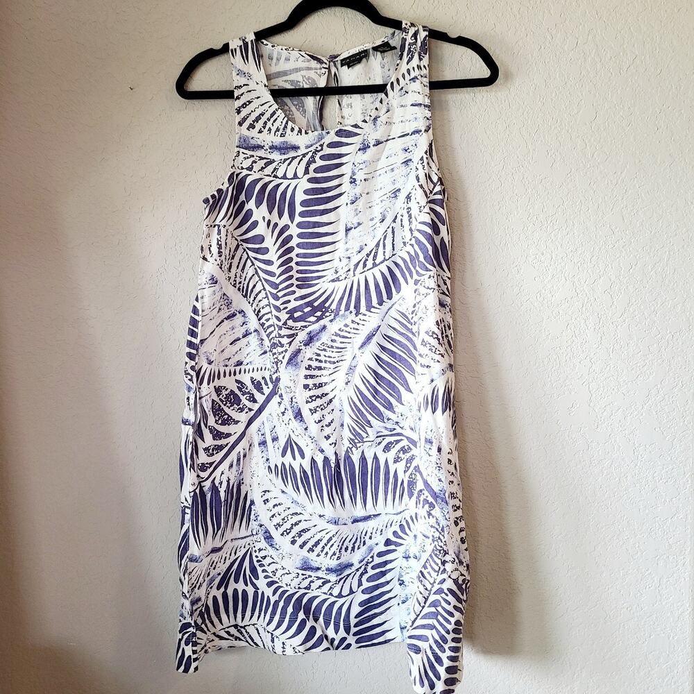 Tahari Women's X-Small 100% Linen Tank Shirt Dress Blue Natural White NWOT‎